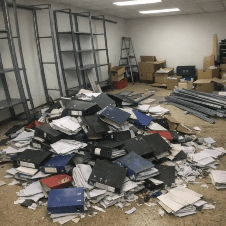 Büroarchiv mit demontierten Regalen und bereitstehenden Transportwagen